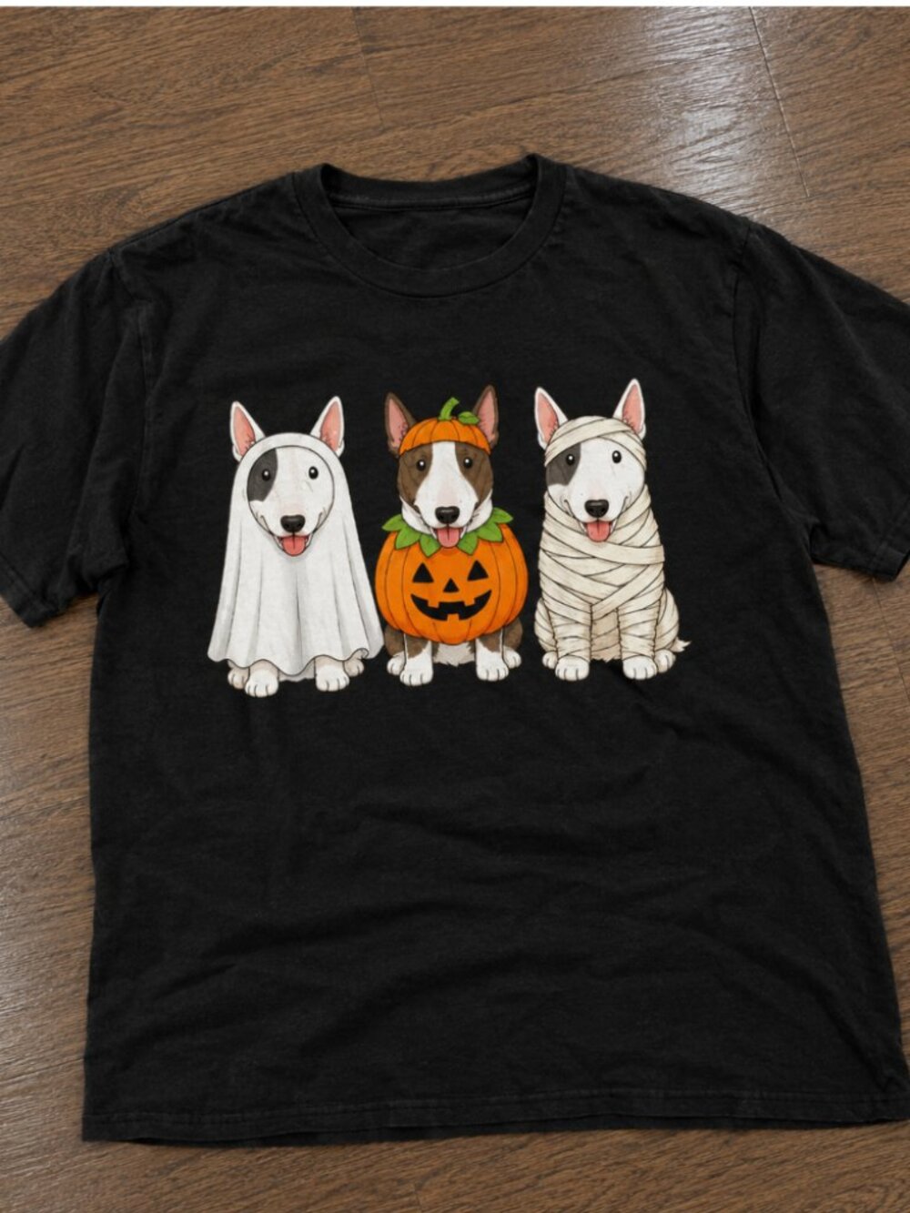 Spooky Bull Terrier Pumpkin Ghost Halloween Dog Lover T-Shirt
